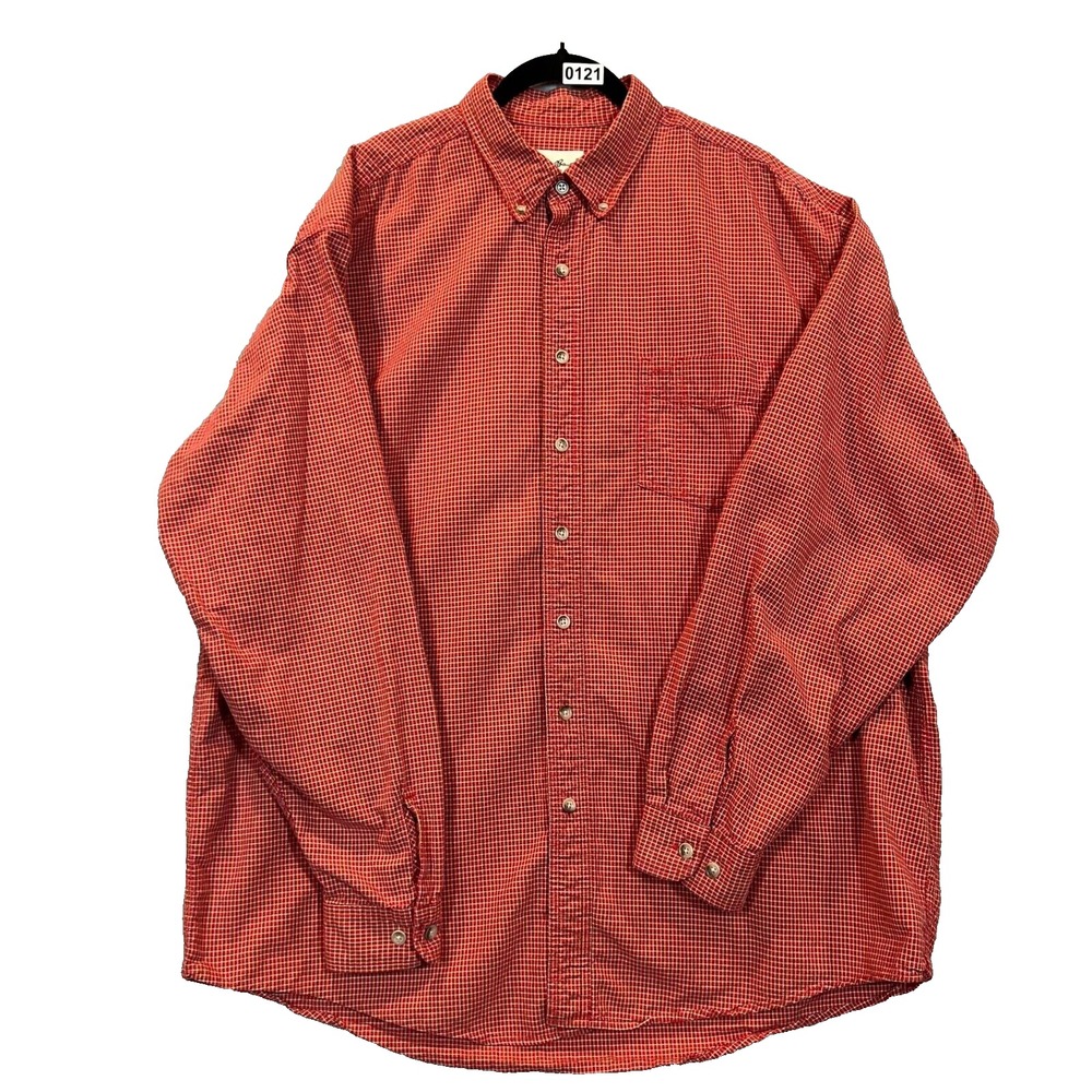 Eddie Bauer Shirt Mens XL Tall‎ Button Down Orange Plaid Long Sleeve Relaxed Fit